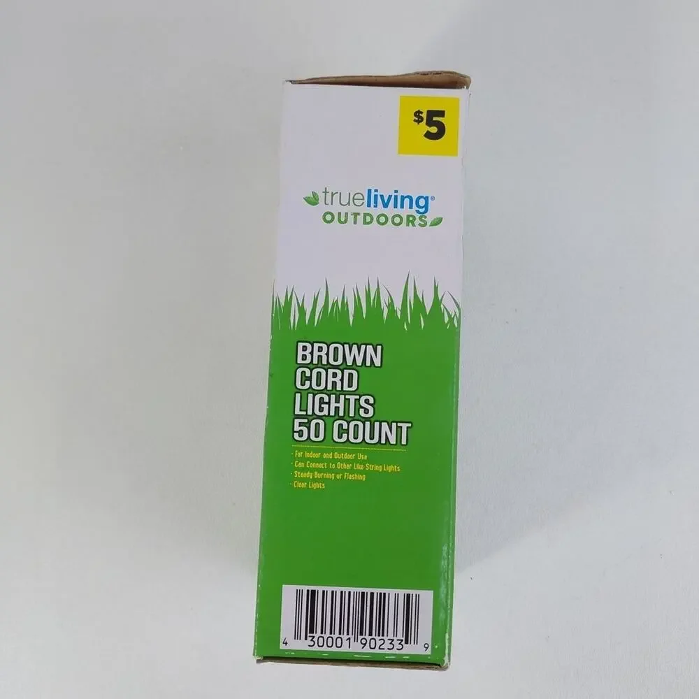 50ct Count Clear Christmas Lights Light‎ Set Brown Wire Cord Primitive Outdoor